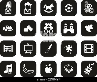 Kindergarten Or Day Care Icons White On Black Flat Design Set Big Stock Vector