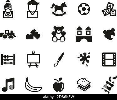 Kindergarten Or Day Care Icons Black & White Set Big Stock Vector