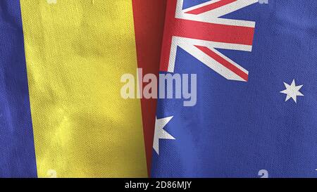 Australia and Romania two flags textile cloth 3D rendering Stock Photo