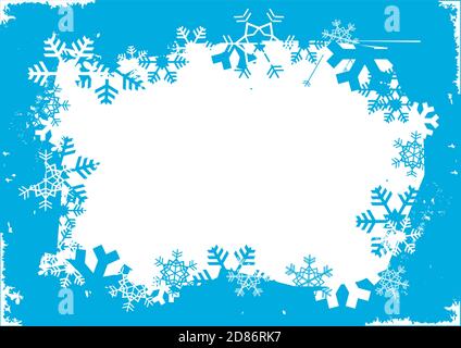 Christmas snowflakes grunge frame. Illustration of blue  winter background with snowflakes.Vector available. Stock Vector