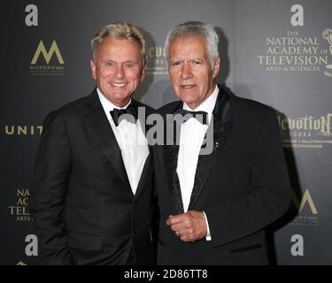 LOS ANGELES - APR 28:  Pat Sajak, Alek Trebek at the 2017 Creative Daytime Emmy Awards at the Pasadena Civic Auditorium on April 28, 2017 in Pasadena, CA Stock Photo