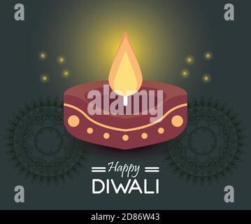 happy diwali celebration with candle wooden vector illustration design Stock Vector