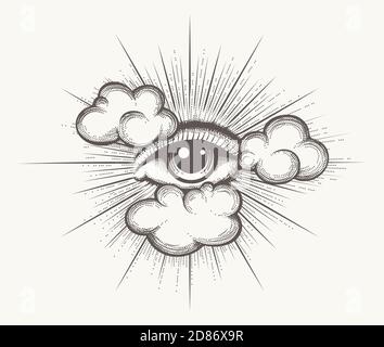 Eye of God Providence engraving Tattoo. Vector illustration. Stock Vector