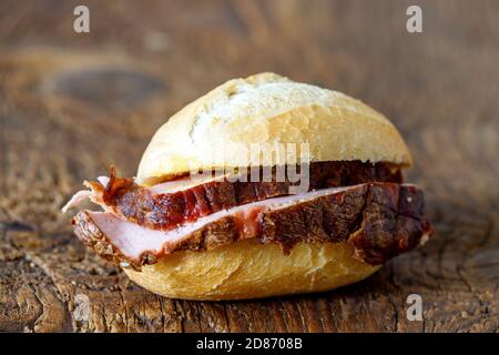 bavarian meatloaf in a bun Stock Photo