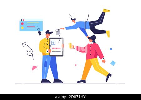 A group of workers working on projects in a team Stock Vector