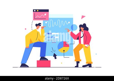 Concept, guy and girl perform data analysis Stock Vector