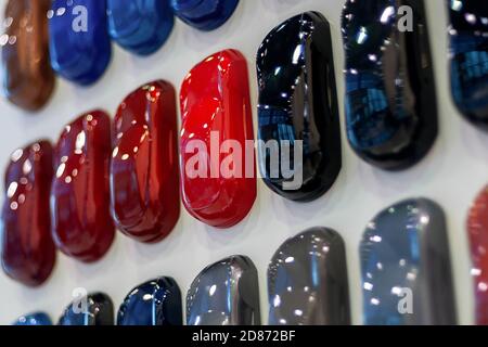 car paint samples, auto colors close up Stock Photo