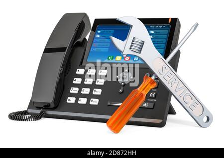Repair and service of IP phone, 3D rendering isolated on white background Stock Photo