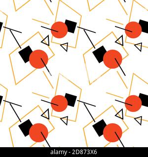 Geometric confetti on white backdrop. Abstract seamless pattern for wallpaper, wrap paper, sleeper, bath tile, apparel or bed linen. Phone case or clo Stock Vector