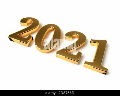 New year concept. Golden number 2021 isolated on white background. 3d rendering Stock Photo