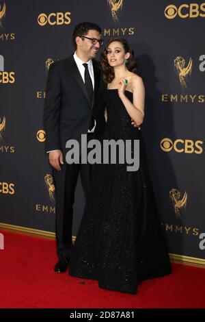 LOS ANGELES - SEP 17:  Sam Esmail, Emmy Rossum at the 69th Primetime Emmy Awards - Arrivals at the Microsoft Theater on September 17, 2017 in Los Angeles, CA Stock Photo