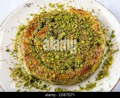 Katmer dessert traditional turkish dessert. Turkish name; Gul Katmeri. Stock Photo