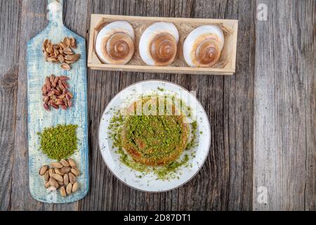 Katmer dessert traditional turkish dessert. Turkish name; Gul Katmeri. Stock Photo