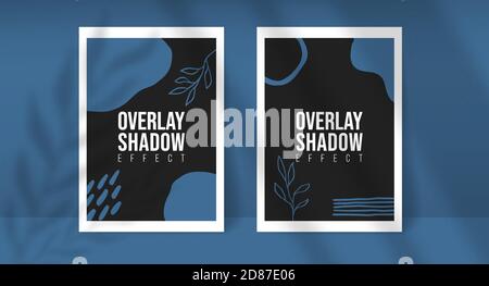 Shadow Overlay Plant Vector Mockup two A4 Paper sheets. Shadows overlay leaf and window light effects. Modern minimalist style. For presentation Flyer Stock Vector