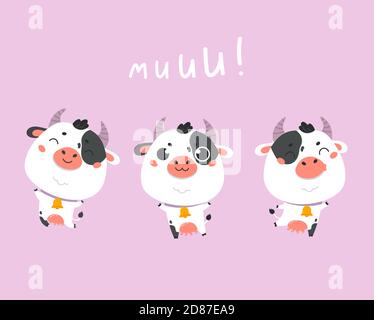 Cute farm milk animal character. Cartoon cow Stock Vector