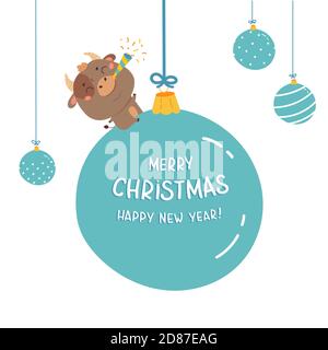 Christmas design template with cute ox Stock Vector