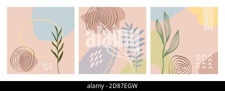 Modern artistic cards design template. Set of abstract background designs - summer sale, social media promotional content. Colorful trendy shapes. Stock Vector