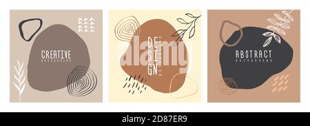 Organic collage hand drawn scandinavian abstract botanical muted color backgrounds. Memphis creative universal natural bio backdrop. Artistic hand pai Stock Vector