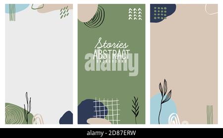 Social media story frame set. Colorful template with bright colors and memphis elements. Transparent mid-frame for streaming video. Website, mobile ap Stock Vector