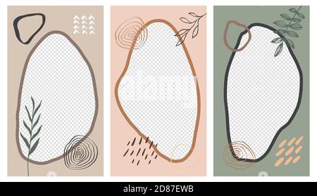 Bright fashionable set of social media stories and posts design templates. Trendy design with exotic leaves. Vector design backgrounds for social medi Stock Vector
