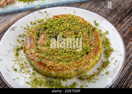 Katmer dessert traditional turkish dessert. Turkish name; Gul Katmeri. Stock Photo