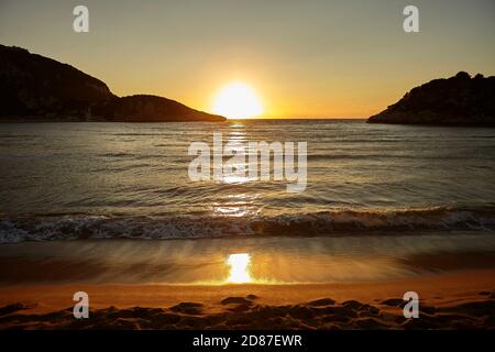 Sunset st Voidokilia Beach, Pylos Mesinia Greece Stock Photo