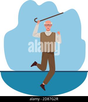 happy old man celebrating with cane chararacter vector illustration ...