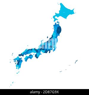 Blue political map of Japan. Administrative divisions - prefectures. Simple flat vector map with labels. Stock Vector