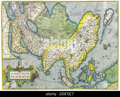 Antique Maps of the World. Map of Asia. Abraham Ortelius. c 1570. Stock Photo