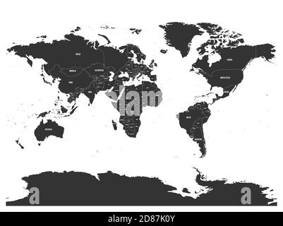 Horizontally flipped political map of World. Mirror reflection. Vector illustration. Stock Vector