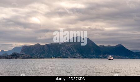 Ship MS Kong Harald, Bolga, Nordland, Norway, Scandinavia, Europe, adventure trip, mountains, rocky coast, tourism, Hurtigruten, Hurtigruten voyage, c Stock Photo
