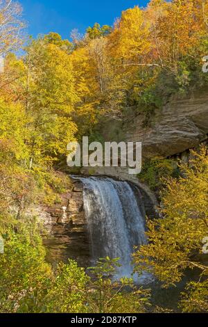 Scenic Looking Glass Falls Amongst the Colors of Fall in Pisgah National Forest in North Carolina Stock Photo