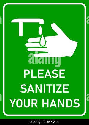 Please Sanitize Your Hands Vertical Hygiene Warning Poster Sign with an Aspect Ratio of 3:4. Vector Image. Stock Vector