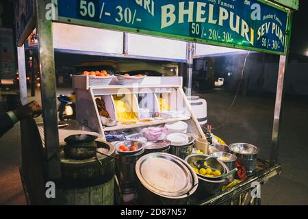 Food stall ready to prepare basic street night food in Agra, India Stock Photo