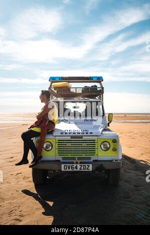 lifeguard on landrover 3 Stock Photo