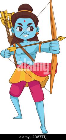 blue god rama archery hindu in golden circular frame vector ...