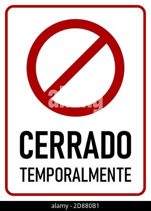 Cerrado Temporalmente ('Temporarily Closed' in Spanish) Vertical Warning Icon Poster with an Aspect Ratio of 3:4. Vector Image. Stock Vector