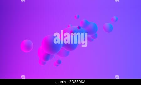 Organic neon pink and blue fluid metaball liquid drops floating in mid-air, abstract modern design element or background, 3D illustration Stock Photo
