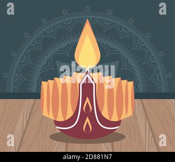 happy diwali celebration with candle wooden vector illustration design Stock Vector