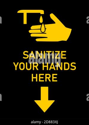 Sanitize Your Hands Here Vertical Warning Sign with an Aspect Ratio of 3:4. Vector Image. Stock Vector