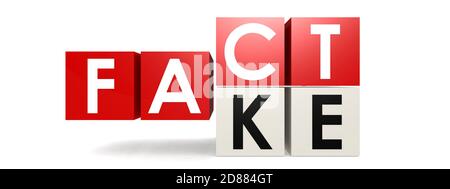 Cubes with letters change from fake to fact, 3D rendering Stock Photo