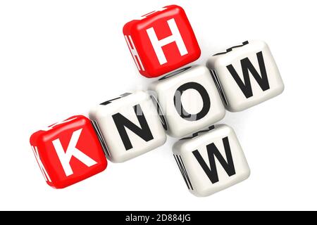 Know how  cube crossword on white background, 3D rendering Stock Photo
