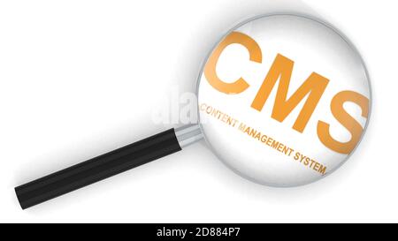 CMS. Content Management System, word under magnifying glass, 3d rendering Stock Photo