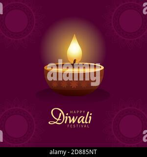 happy diwali celebration with candle wooden vector illustration design Stock Vector