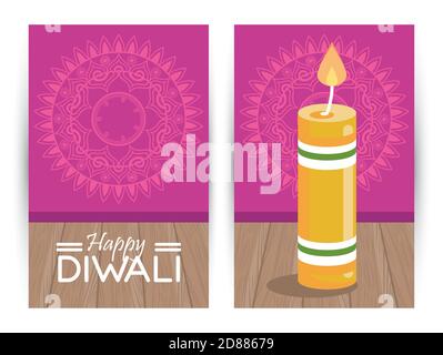 happy diwali celebration with candle and lettering vector illustration design Stock Vector