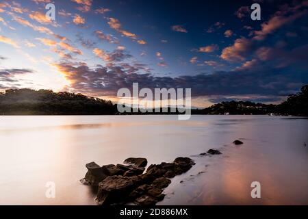 Amazing Sunset Scape along the coast of Georges River Stock Photo