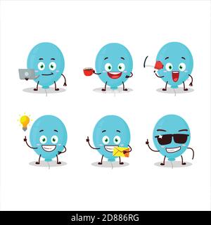 Blue balloon cartoon character with various types of business emoticons Stock Vector
