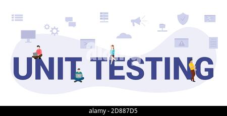 unit testing concept with modern big text or word and people with icon related modern flat style Stock Vector