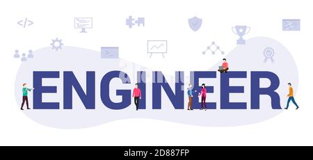 engineer concept with modern big text or word and people with icon related modern flat style Stock Vector