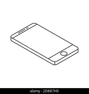 smartphone from top view single isolated icon with line or outline style and isometric shape Stock Vector